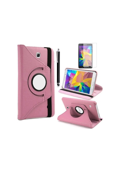 Ardemix Galaxy Tab 4 7.0 T230 Uyumlu Dönebilen Standlı Kılıf-pembe Açık Tablet Kılıfı