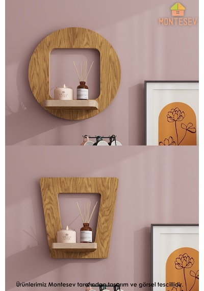 Ahşap Dekoratif Duvar Rafı 2 Li / 3 Lü Set Mtsv - 541 Açık Kahverengi