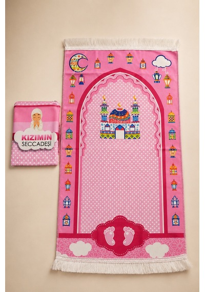Çocuk Namaz Seti 2001 Çantalı Seccade, Elif Ba Ve 99'lu Tesbih Pembe