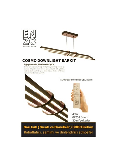 Cosmo Rose Gold Downlight Sarkıt Aşağı Yönlü Modern Led Linear Avize Beyaz Işık Sarı Işık