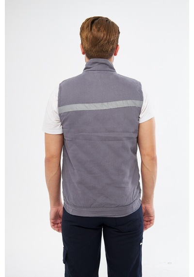 Yelek 7/7 Gabardin %100 Pamuk Kapitoneli Reflektörlü Gri