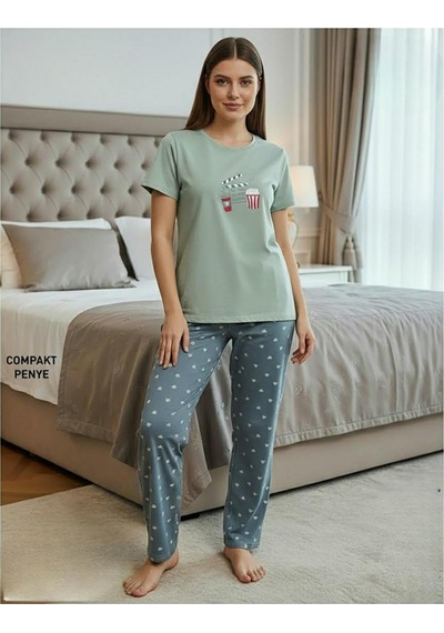 Mihra Kadın Compakt Penye Bisiklet Yaka Kısa Kol İnce Pijama Takımı 90784my - 1 Adet Yeşil Mihra Kadın Compakt Penye Bisiklet Yaka Kısa Kol İnce Pijama Takımı 90784my - 1 Adet Yeşil