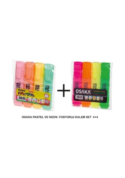 Pastel Ve Neon Fosforlu Kalem Set 4+4i Turuncu