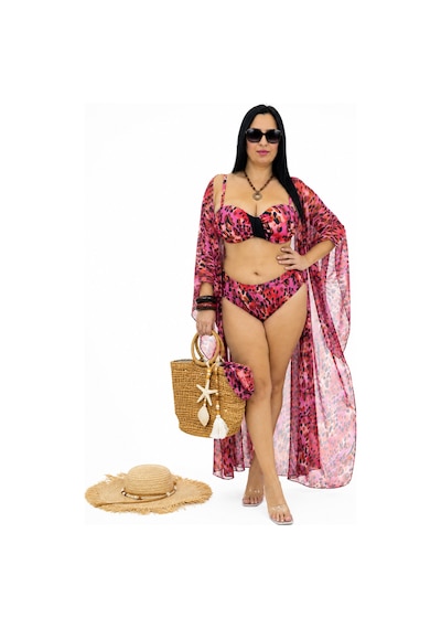 Büyük Beden Desenli Sabit Kaplı Toparlayıcı Yüksek Bel Kadın Bikini Takım Leopar