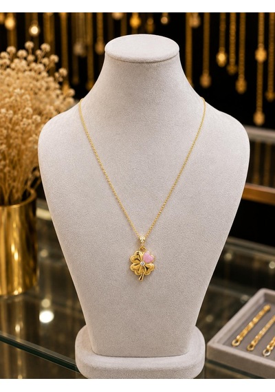 Gold Pembe Yonca Altın Kolye