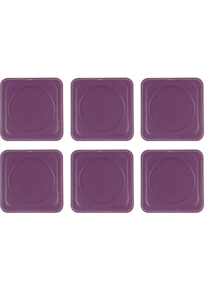 Bardak Altlığı,6 Lı Set,masaüstü Yuvarlak Cup Coaster,vegan Suni Deri,11x11 Cm.,lila Lila