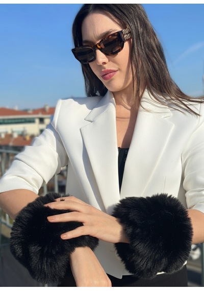 Mollycrush Kadın Siyah Kürk Kol Manşeti Kışlık Trend Aksesuar Siyah