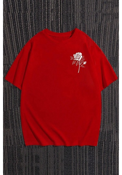 Uyguntarz Nature Blossom Baskılı Unisex Oversize Tshirt Kırmızı