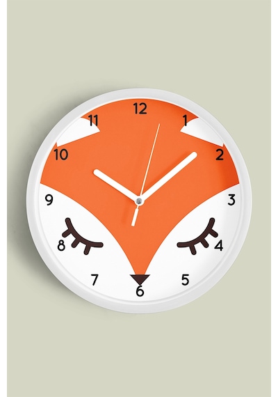 Sevimli Tilki Çocuk Odası Modern Duvar Saati - 42cm - Önü Camlı Beyaz Kasa - Sessiz Mekanizma Beyaz