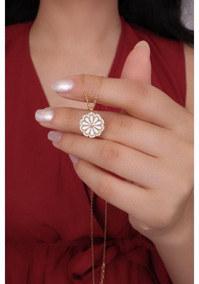 Encili Silver 925 Ayar Gümüş Papatya Model Gold Renk Kadın Kolye Gold