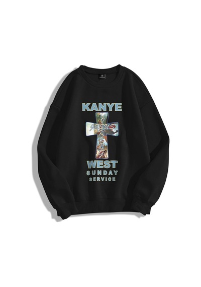 Startmore Unisex Kanye Sunday Service Bisiklet Yaka Sweatshirt Siyah Siyah