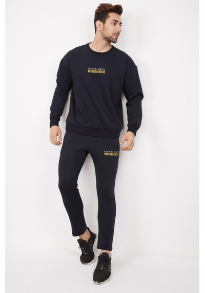Erkek Spor Lacivert Oversize Sweatshirt Takım-3864 Lacivert