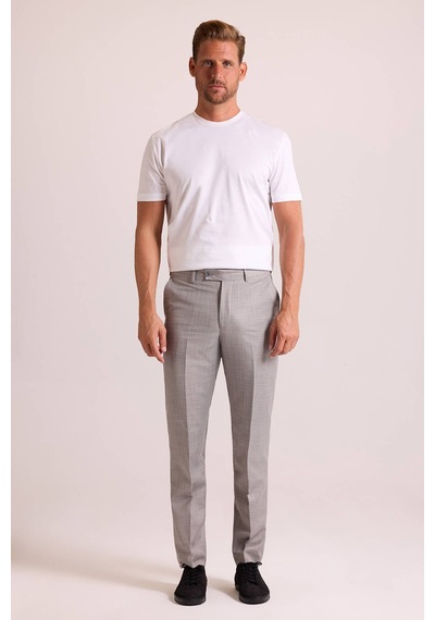 Erkek Gri Regular Fit Yün Kumaş Pantolon