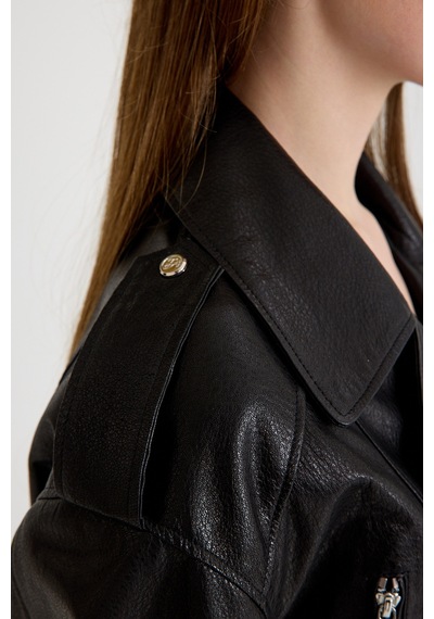 Fit Biker Kısa Bayan Deri Ceket Vb-17-bk-2426-23219 Siyah