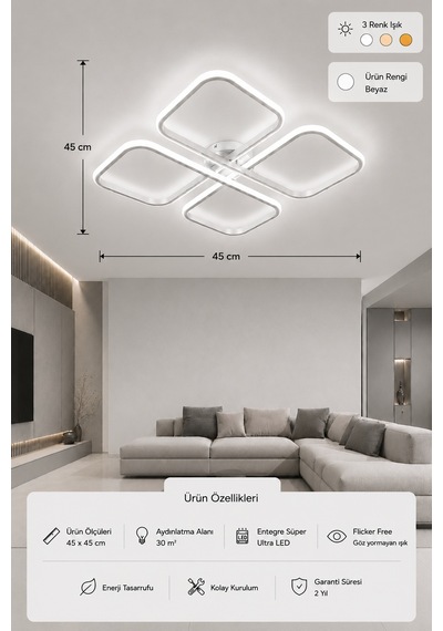 Nuvo Led Plafonyer Avize 3 Renk Kumandalı Beyaz