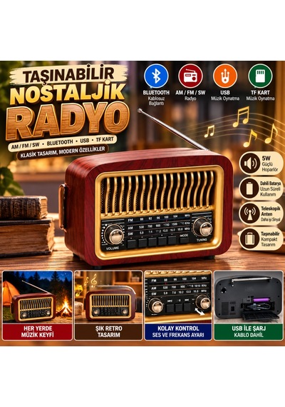 Taşınabilir Klasik Am/fm/sw Transistör Retro Nostaljik Radyo Usb Şarjlı Açık Mavi