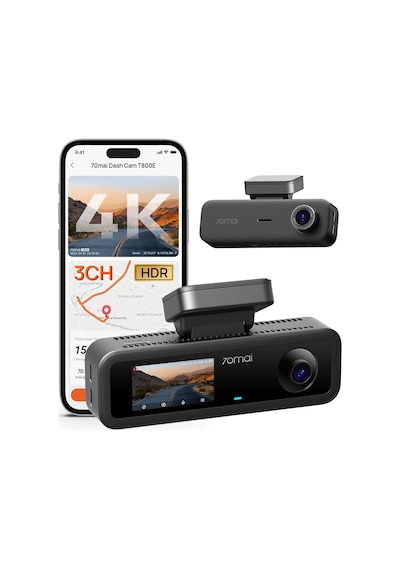 70mai T800e 4k Dashcam Araç 3 Kanallı, 4k+1080p+1080p Ön Arka İç 3 Kanallı Araç Kamerası, Hdr F1.55, Ir Gece Görüşü, 24h Park İzleme, G-sensor, Süper Kapasitör Mikro Sd Kart Dahil Değil