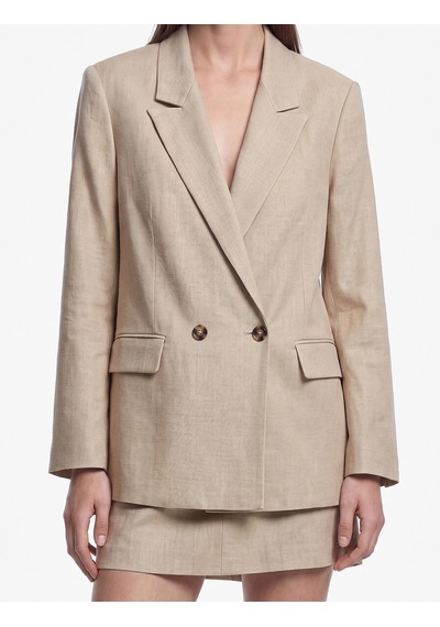 Koton Regular Fit Düğmeli Cep Detaylı Kruvaze Yaka Blazer Ceket Kahverengi Desenli 7wak50007uw