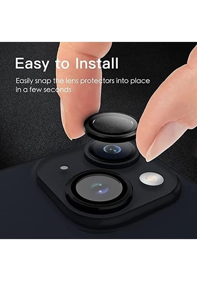 iPhone Uyumlu 14 / iPhone Uyumlu 14 Plus Kamera Camı Lens Koruyucu Halka Set - Siyah