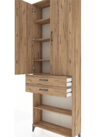 Arges Dolap 5 Raflı 2 Çekmeceli 2 Kapaklı 88x30x243 Çam-çam Çam