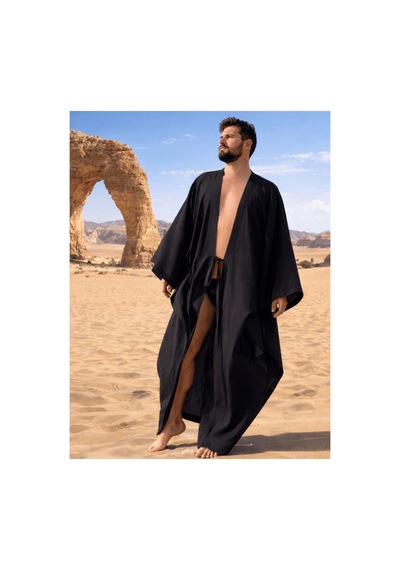 Qmen Style Erkek Plaj Kaftanı Siyah Şilebezi Siyah