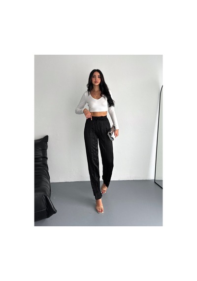 Gugus Kadın Saten Pantolon Trend Wide Leg Model Siyah