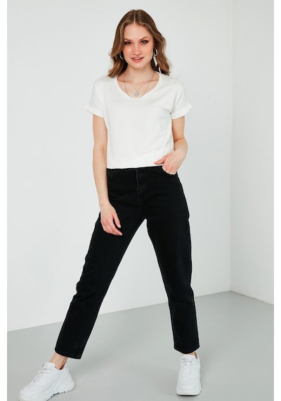 Lela V Yaka Relaxed Fit Yırtmaç Detaylı 2'Li Paket Bayan Bluz 5862000S2 Siyah-Ekru