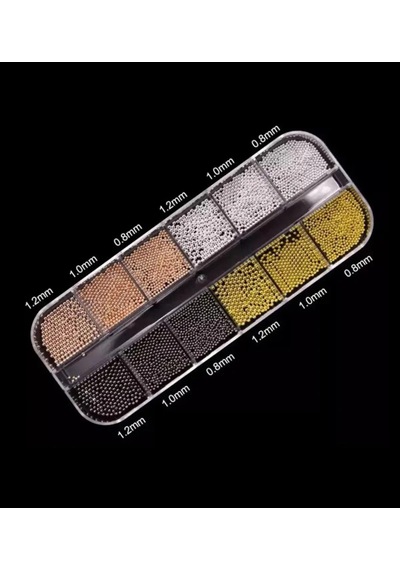 4 Renk 12li Tırnak Süsleme Parlak Metal Havyar Taşları 3 Boy Nail Art Boncukları Wn-526
