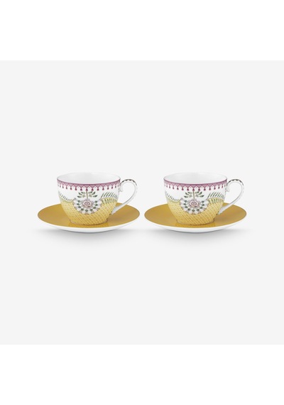 Sarı Porselen Çay Fincan Seti 280 Ml