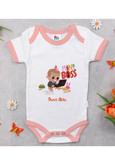 Bitmeyenkartus Bk Kids Kişiye Özel Pembe Bebek Body Zıbın - Model 22 Çok Renkli