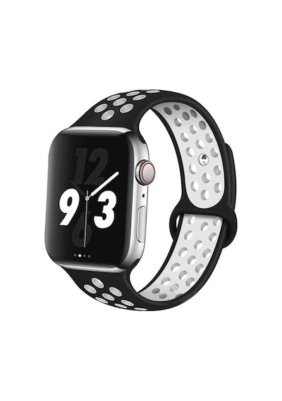 Forzacase Apple Uyumlu  Watch Ultra 2 49mm İçin Delikli Sportif Silikon Kordon Kayış - Fc009 Siyah-beyaz