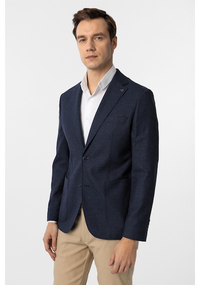Süvari Lacivert Slim Fit Desenli Mono Yaka 6 Drop Ceket-33888 Lacivert