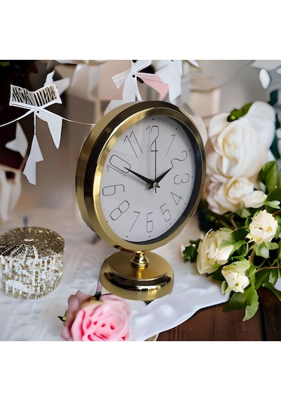 Altın Gold Renkli Metal Ofis Salon Otel Masa Saati 25*20 cm G5 Altın