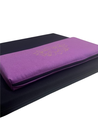 60x60 Meditasyon Minderi Seti İkili Yoga Meditasyon Minderi Lotus Çiçeği Baskılı Meditasyon Minderi Siyah - Mor