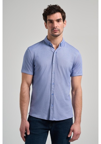 İmza Saks Uzun Kol Düz Örme Düğmeli Yaka Cepsiz Pamuklu Classic Slim Fit Gömlek 1004250152 305 Saks