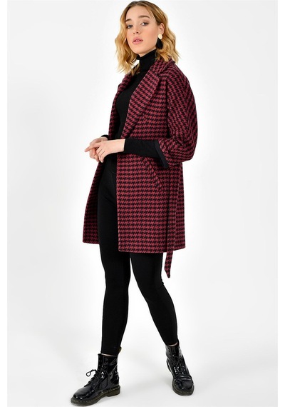 Z6623 Dewberry Bayan Palto-bordo-siyah