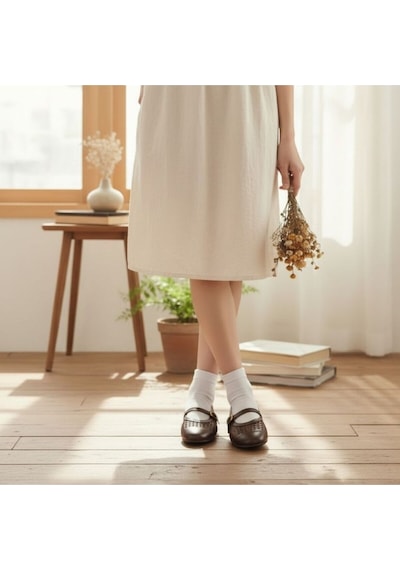 Ne&ve Shoes Kahve Deri Biye Örgü Detaylı Tokalı Kadın Babet Kahverengi