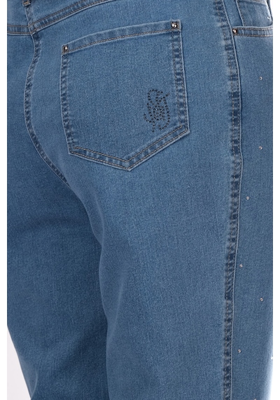 Seleste Minimalist Taş Detaylı Kadın Jean Pantolon - Midi Boy Lacivert