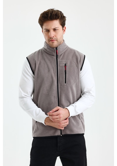 Monox Erkek Tam Fermuarlı Spor Polar Yelek Gri