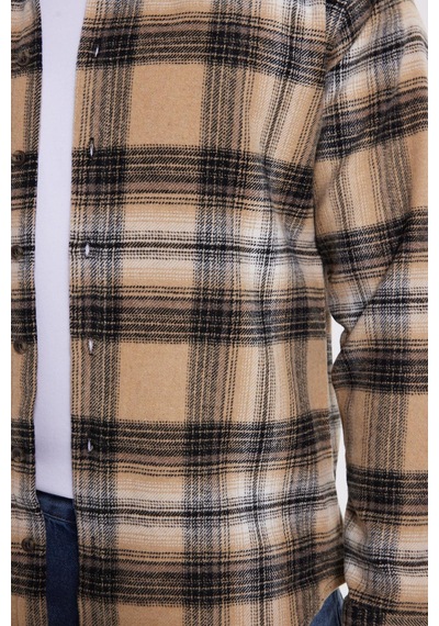 Tudors Erkek Slim Fit Dar Kesim Kareli Kışlık Oduncu Gömlek-42209 Kahverengi