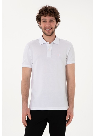 U.S. Polo Assn. Erkek Slim Fit Polo Yaka Beyaz Basic Tişört 50297983-VR013