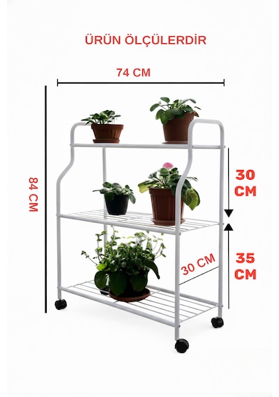 Modern Beyaz 3 Katlı Metal Tekerlekli Mutfak Ve Dekoratif Saksılık Çiçeklik Dayanıklı Raflı Stand-organizer Beyaz