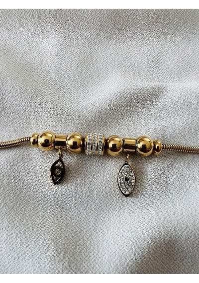 Gold Çelik Göz Detaylı Charm Bileklik Gold - 570875878 Gold