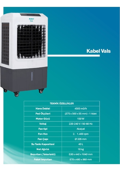 Kabel Vals Evaporatif Taşınabilir Soğutucu - Yeni Ürün Sulu Soğutucu 4500 Mt Küp Hava Debisi