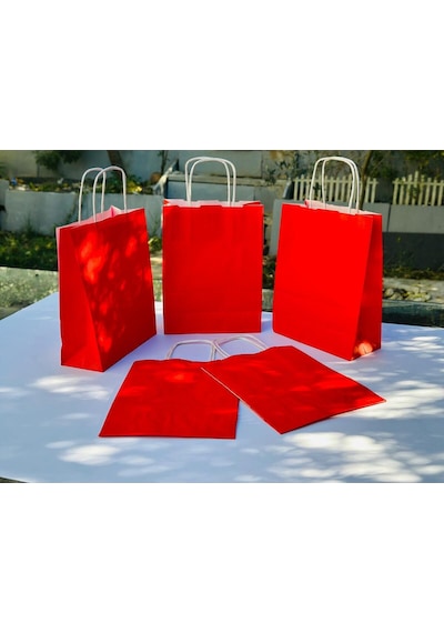 1.kalite 18x8x24cm 3 Lü Kırmızı Renkli Kraft Kağıt Çanta Hediye Poşeti Hediye Paketi Kraft Çanta