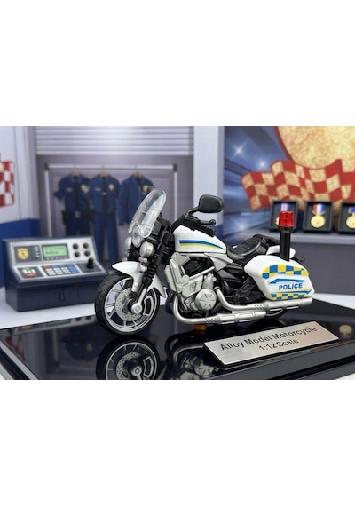 Çek Bırak 1:12 Ölçekli Sesli Ve Işıklı Polis Motosikleti - 15 Cm Oyuncak Motor Beyaz Beyaz