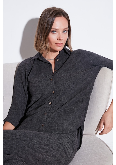 Lela Streç Regular Fit Dokulu Bayan Gömlek 5865975 Antrasit