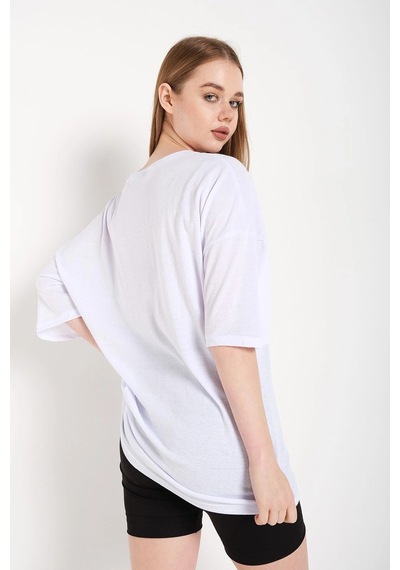 Startmore Kadın Beyaz Oversize T-shirt Beyaz