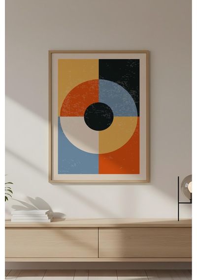 Huhuli Ahşap Çerçeveli Soyut Geometrik Desenli Tablo Huhu589