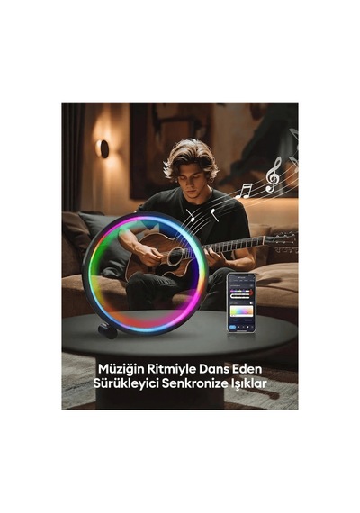10 İnç Akıllı Rgb Müzik Ritimli Gece Lambası 25 Cm Alüminyum Halka Led Masa Lambası Çok Renkli